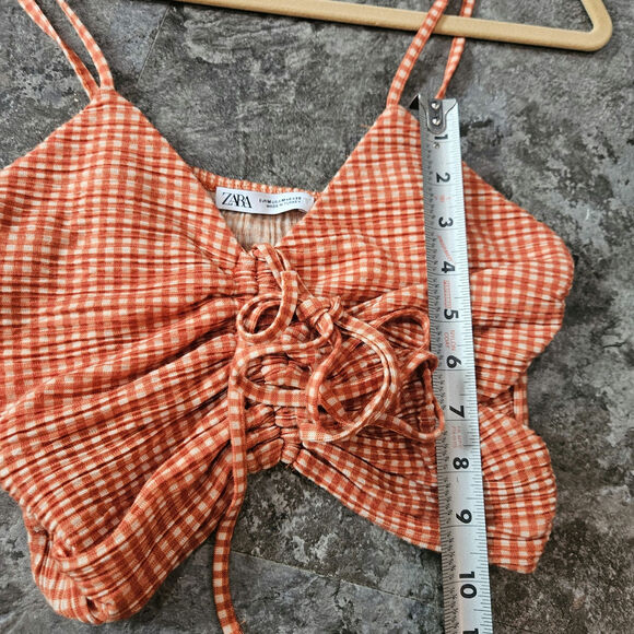 Zara Orange Gingham Crop Top Size Medium - Picture 5 of 6
